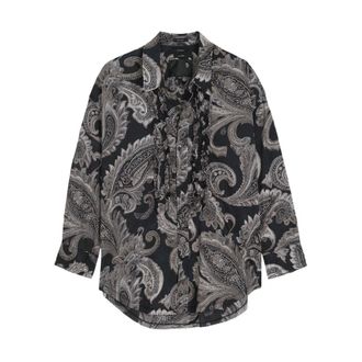 R13 Shirts, female, Black, Size: XS Shredded Seam Ruffle Shirt