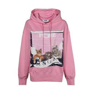 Msgm Hoodies, female, Pink, Size: 2XS Front Print Cotton Hoodie
