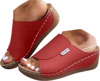 Generic Womens Sandals & Slides Ladies Slippers Comfortable Heel Stand Summer Fashion Flat Platform Thick Bottom Sandals for Women Fish Mouth Hard Bottom Beac