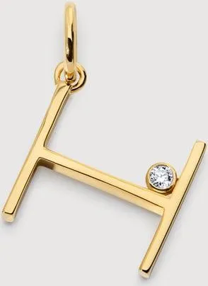 Monica Vinader Gold Solitaire Diamond Initial H Pendant Lab Grown Diamond