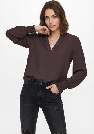 Only Blusenshirt ONLY ONLMETTE V-NECK LS SMOCK TOP NOOS WVN, Damen, Gr. XS, decadent chocolate, Web, Obermaterial: 100% Polyester, unifarben, regular fit n