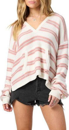 O'Neill Catamaran Stripe Cotton Blend Sweater Hoodie in Canyon Rose at Nordstrom, Size Xx-Large