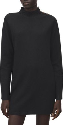 Mango Button Detail Long Sleeve Sweater Dress in Black at Nordstrom, Size 10