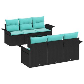 vidaXL Conjunto De Sof&aacute; De Jard&iacute;n Con Coj&iacute;n 7 Pcs Negro Y Turquesa Vidaxl