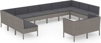 vidaXL Set De Muebles De Jard&iacute;n 12 Pzas Y Cojines Rat&aacute;n Sint&eacute;tico Gris Vidaxl