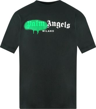 Palm Angels Mens Milano Spray Paint Logo Black T-Shirt - Size X-Small