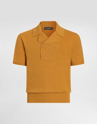 Dolce & Gabbana Linen-cotton Knit Polo Shirt - Man Sweaters And Cardigans Yellow 44