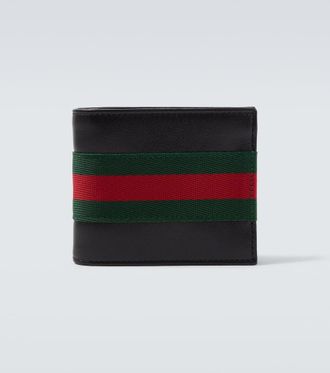 Gucci Cartera plegable Trademark de piel con Web