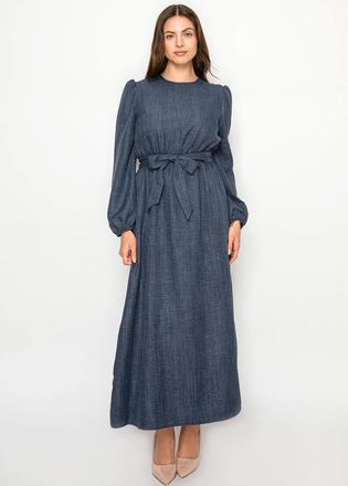 YAL New York Navy Long Sleeve Belted Maxi Dress