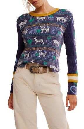 Free People Blissful Layering Long Sleeve T-Shirt in Navy Combo at Nordstrom Rack, Size Large