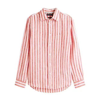 Tommy Hilfiger Casual Shirts, male, Red, Size: L Regular Fit Linen Stripe Shirt