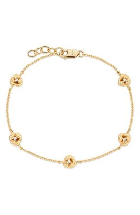 Made by Mary Cubic Zirconia Birthstone Flower Station Bracelet in Gold February at Nordstrom, Size 7