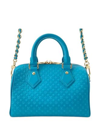 Louis Vuitton 2021-2025 Nanogram Speedy Bandouliere 20 kalfsleren tas met reli&euml;f - Blauw