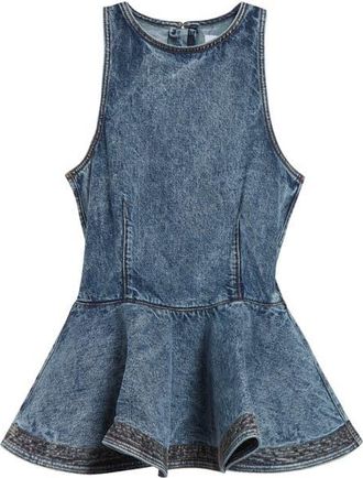 Alaia Denim Peplum Top in Bleu Neige at Nordstrom, Size 14 Us