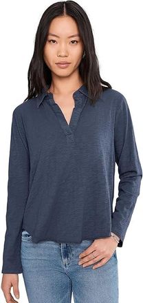 Mod-o-doc Long Sleeve Easy Polo T-Shirts Womens Clothing Sailor Blue : LG (US 12-14), Cotton