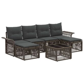 vidaXL Conjunto De Sof&aacute;s De Jard&iacute;n 7 Pcs Gris Rat&aacute;n Sint&eacute;tico Vidaxl