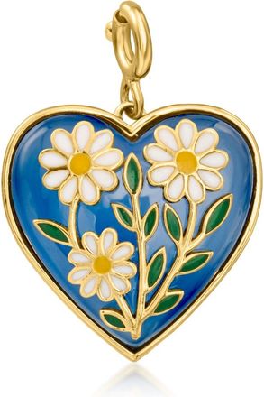 Ross-Simons Blue Chalcedony Heart Charm With Multicolored Enamel Daisies in 18kt Gold Over Sterling