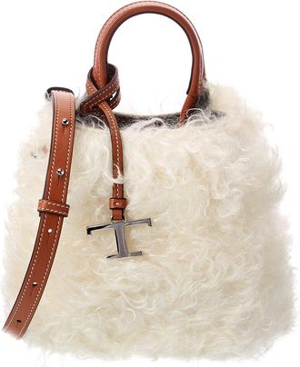 Tod's Tods Shearling & Leather Bucket Bag