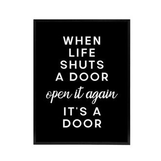 Artery8 When Life Shuts A Door Open It Funny Cheeky Black Framed Canvas Art | Size: W24 x H32
