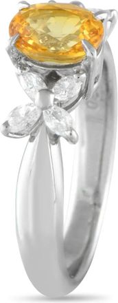 Luxury Bazaar Platinum ring met saffier en diamant - Zilver