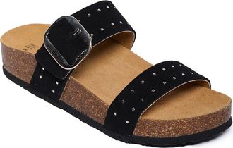 Plakton Claire Double Strap Slide Sandal in Black Studded Suede at Nordstrom Rack, Size 10Us / 41Eu