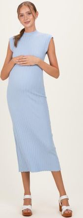 Pinkblush Ribbed Knit Mock Neck Maxi Dress in Light Blue at Nordstrom, Size Medium