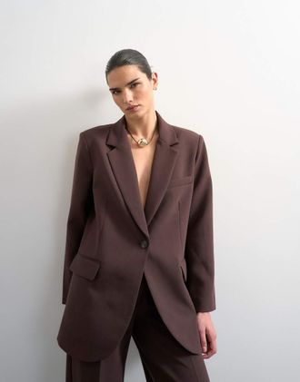 Topshop Blazer comodo a 2 bottoni color cioccolato in coordinato-Marrone