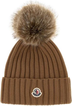Moncler Brown Logo Knitted Beanie Cap