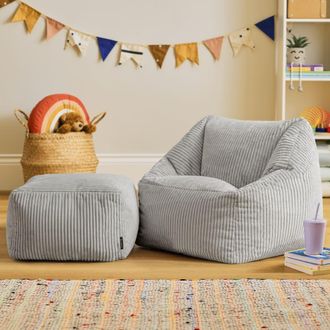 Icon Brand Puf sill&oacute;n infantil y reposapi&eacute;s cuadrado a juego de pana gris claro