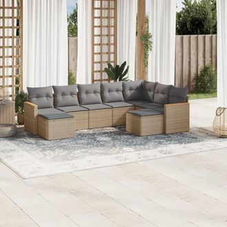 vidaXL Juego De Sof&aacute;s Jard&iacute;n Con Cojines Beige Mezcla 9 Pzas Rat&aacute;n Pe Vidaxl