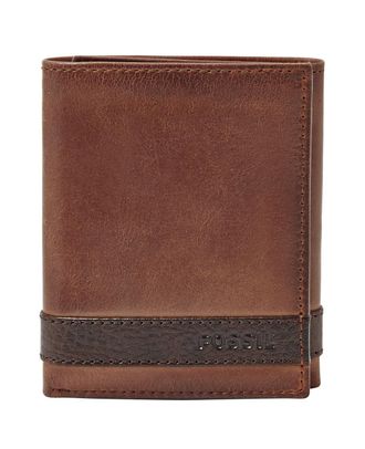 Fossil Wallet for Men Quinn, 100% Leather Trifold brown 8.5 cm L x 2 cm W x 10 cm H ML3645200