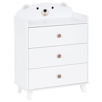 Beliani C&oacute;moda De 3 Cajones Habitaci&oacute;n Infantil Motivo Animal De Mdf Con Patas De Madera De Pino Sala De Juegos Blanco Mimili
