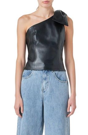 Grey Lab One-Shoulder Faux Leather Top in Black at Nordstrom, Size X-Small