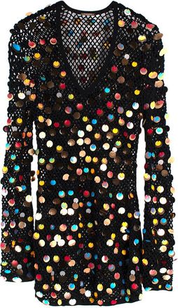 Caroline Constas Black Sequin Crochet Beach Dress Size XS