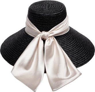 Eugenia Kim Mirabel Bow Straw Sun Hat in Black at Nordstrom