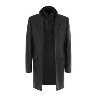 Fay Jassen, Heren, Grijs, S, Wol, Double Layer Wool Blend Overcoat