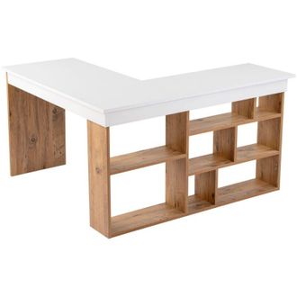 Calicosy Calicosy - Escritorio De Esquina Con Almacenaje, Decoraci&oacute;n En Blanco Y Pino Atl&aacute;ntico L130 Cm - Vesper