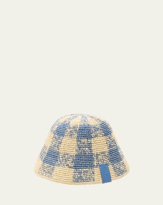 Loewe Raffia Crochet Check Bucket