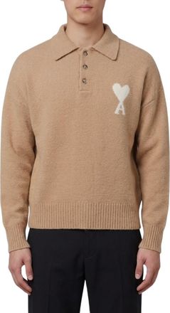 Ami Beige Logo Polo Sweater