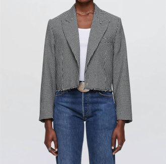 Re/Done Wool Cutoff Boyfriend Blazer In Black/white