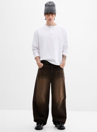 Djab Mens Brown-wash loose jean Barrel fit Imported from Seoul