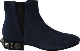 Dolce & Gabbana Womens Suede Ankle Boots Studded Detail - Dark Blue - Size 38.5 EU/IT