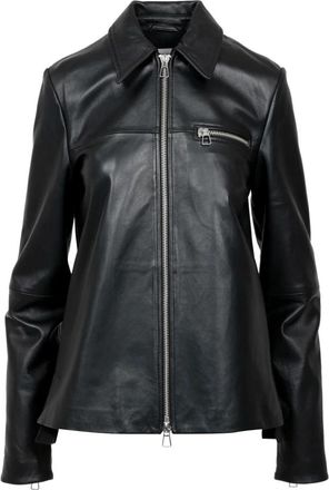 Sportmax Zwarte leren jas met ritssluiting - Dames - Leren en Su&egrave;de Jassen - Zwart - XS - Jassen