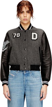 Diesel Cropped varsity jacket in wool and leather - Leather jackets - Woman - Multicolor