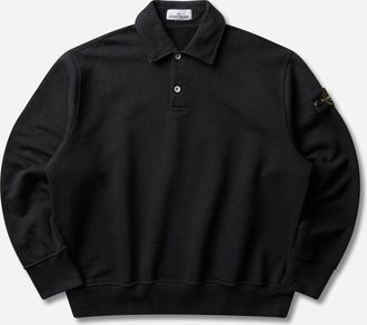 Stone Island Men s Tubular Cotton Fleece Polo Sweatshirt Black