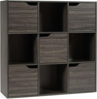 Costway Costway - Librer&iacute;a Con 9 Compartimentos Estanter&iacute;a Librer&iacute;a Con Estante Para Archivos Libro Plantas Almacenamiento Para Hogar Oficina Sal&oacute;n (gris Oscu