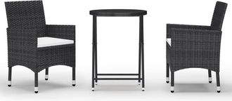 vidaXL Set Bistr&oacute; Jard&iacute;n 3 Pzs Rat&aacute;n Sint&eacute;tico Vidrio Templado Negro Vidaxl