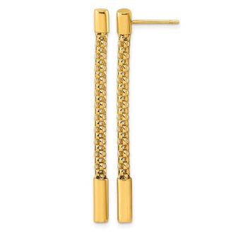 Diamond2Deal 18K Yellow Gold Popcorn Mesh with Bar Dangle Post Earrings