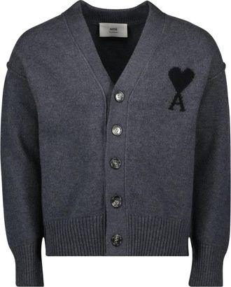 Ami Grijze Hart Cardigan Unisex Wol - Dames - Vesten - Grijs - S - Wol - Truien & Vesten