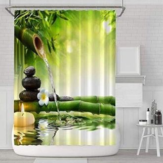 OEM Cortina De Ducha De Poli&eacute;ster Impermeable Y Resistente Al Moho, Lavable A M&aacute;quina, Con 12 Ganchos Para Ba&ntilde;o, 180x180cm (bamb&uacute; Verde)